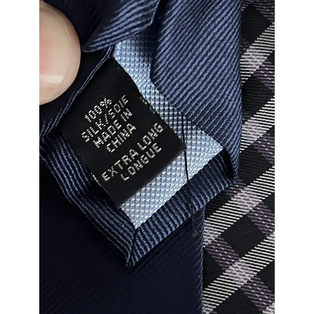 Tommy Hilfiger Mens Tie Purple Blk Plaid Silk Blend